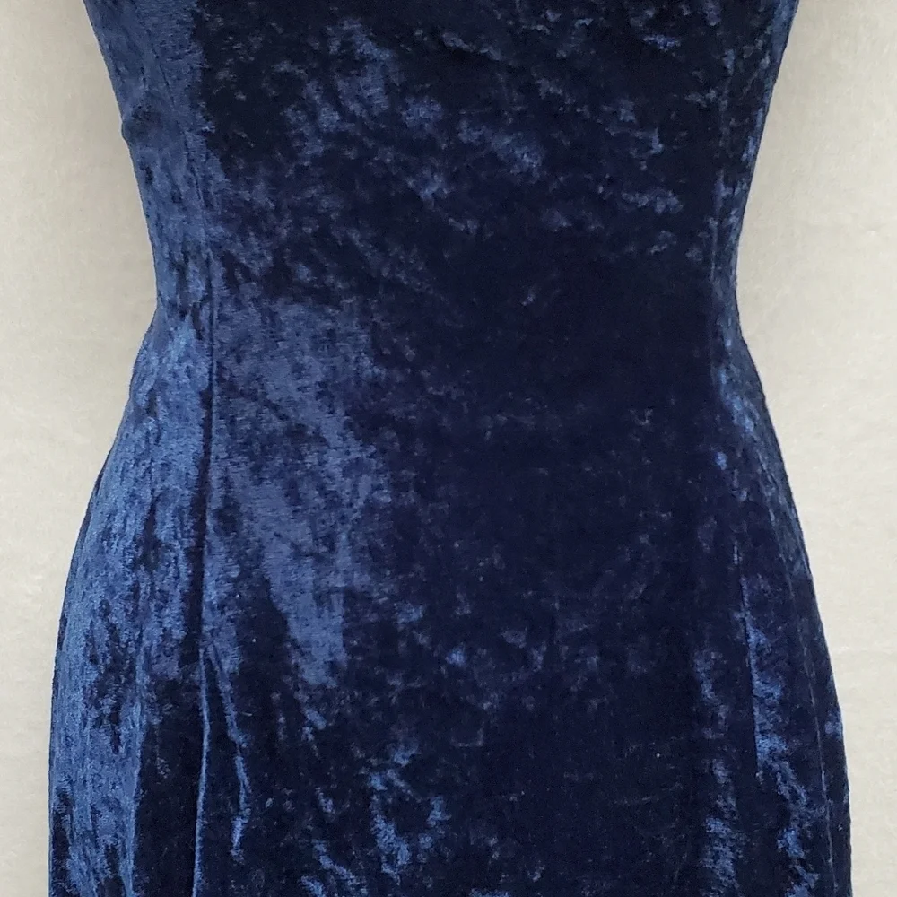 Vintage Petra Fashions Blue Crushed Velvet Double Strap Fit & Flare Mini Dress L - Picture 8 of 15